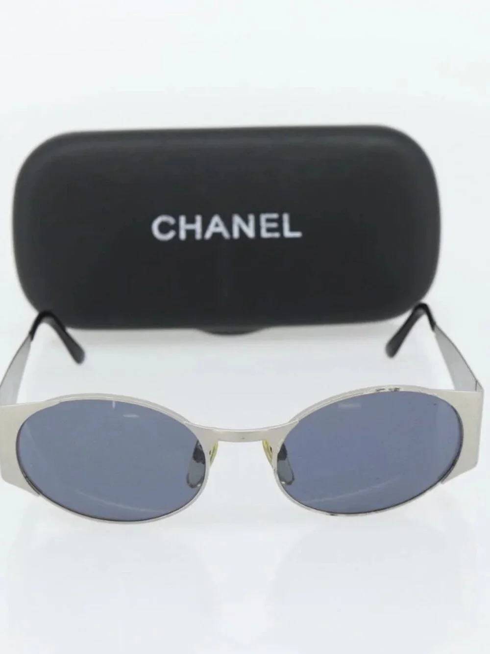CHANEL Sunglasses metal Silver CC Auth 181482